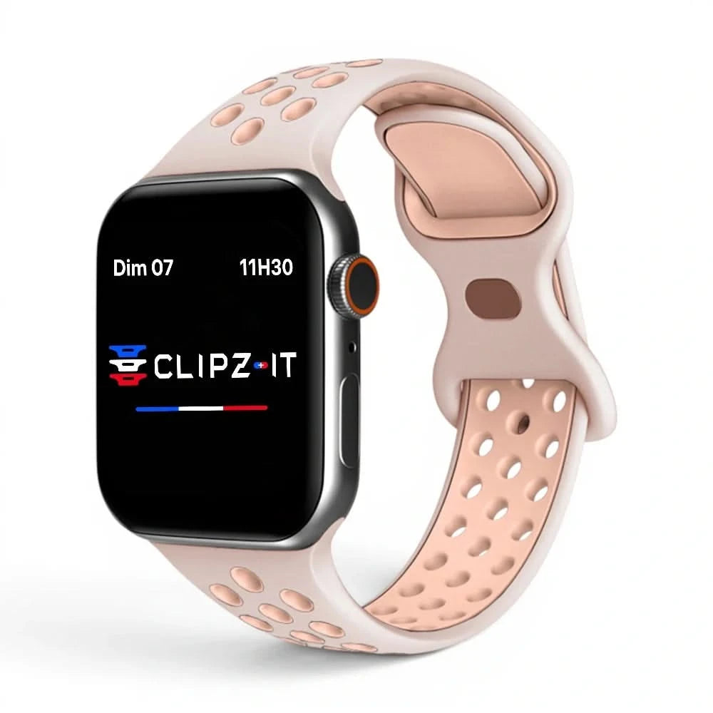 Bracelet Motion silicone sportif saumon, vue de face - Apple Watch | Clipz-it