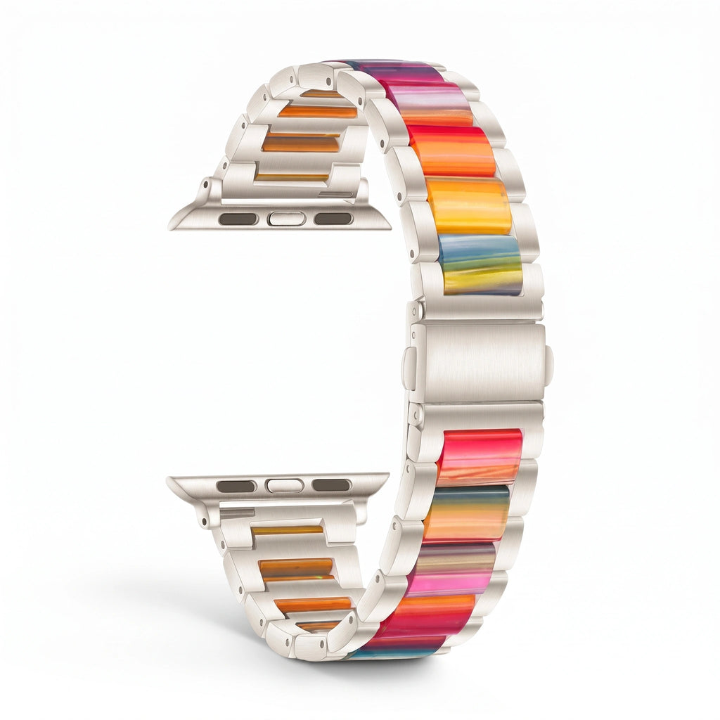 Bracelet Nacre acier inoxydable arc-en-ciel, vue de face 3 - Apple Watch | Clipz-it
