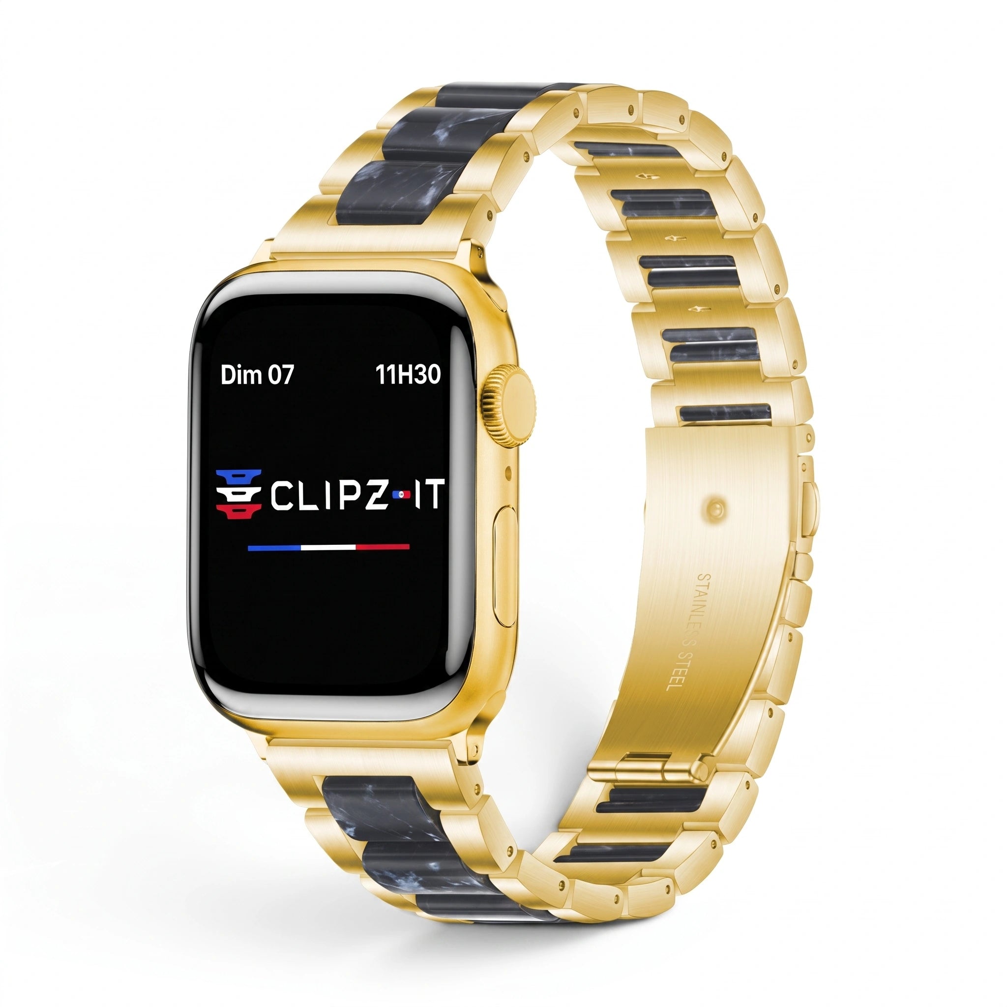 Bracelet Nacre acier inoxydable blue, vue de face 4 - Apple Watch | Clipz-it