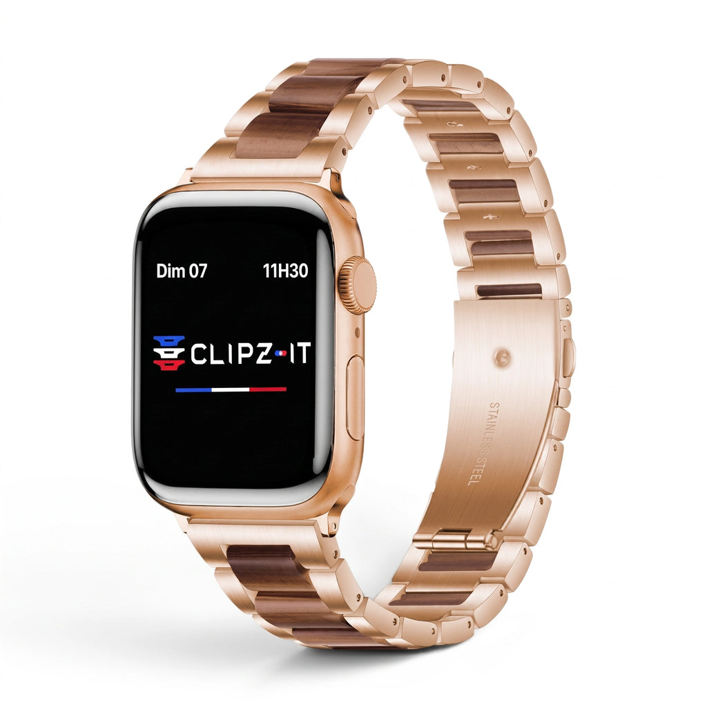Bracelet Nacre acier inoxydable blue, vue 2 - Apple Watch | Clipz-it