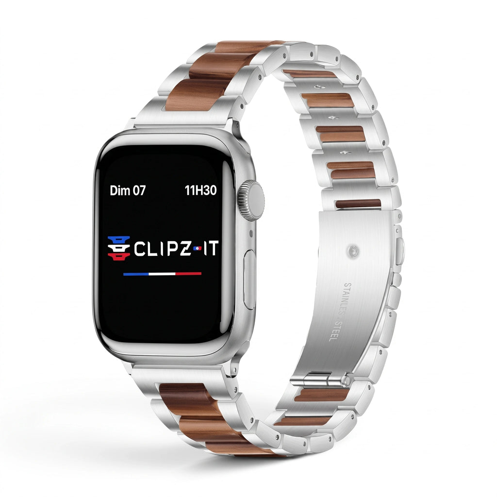 Bracelet Nacre acier inoxydable blue, vue 3 - Apple Watch | Clipz-it