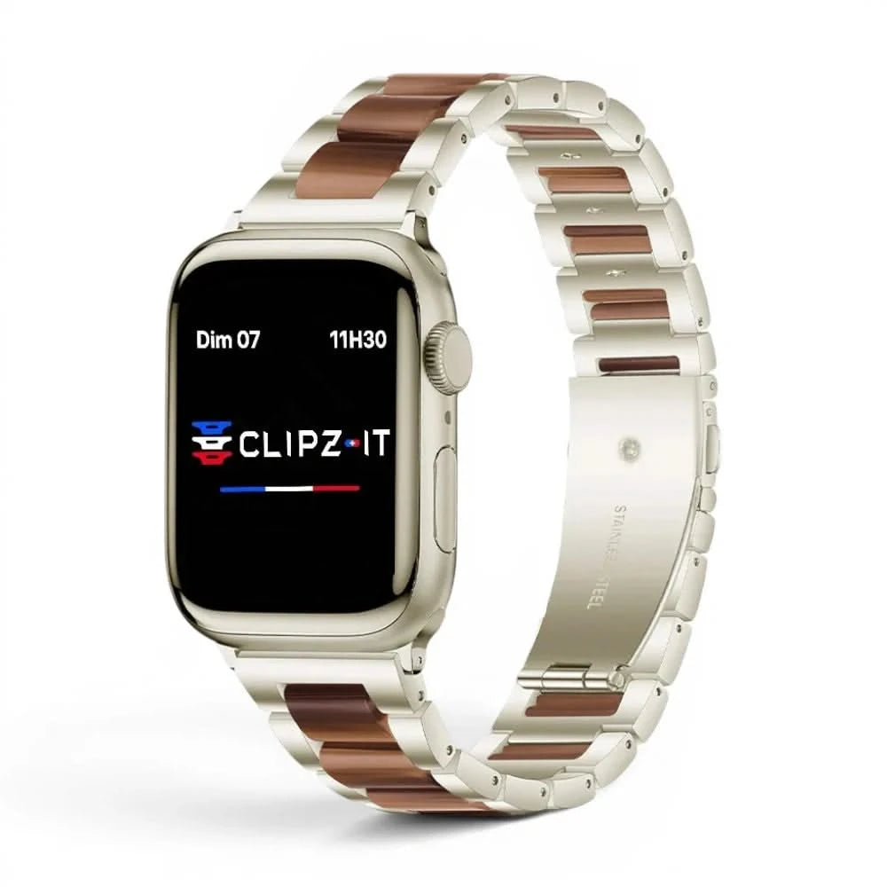 Bracelet Nacre acier inoxydable blue, vue 4 - Apple Watch | Clipz-it