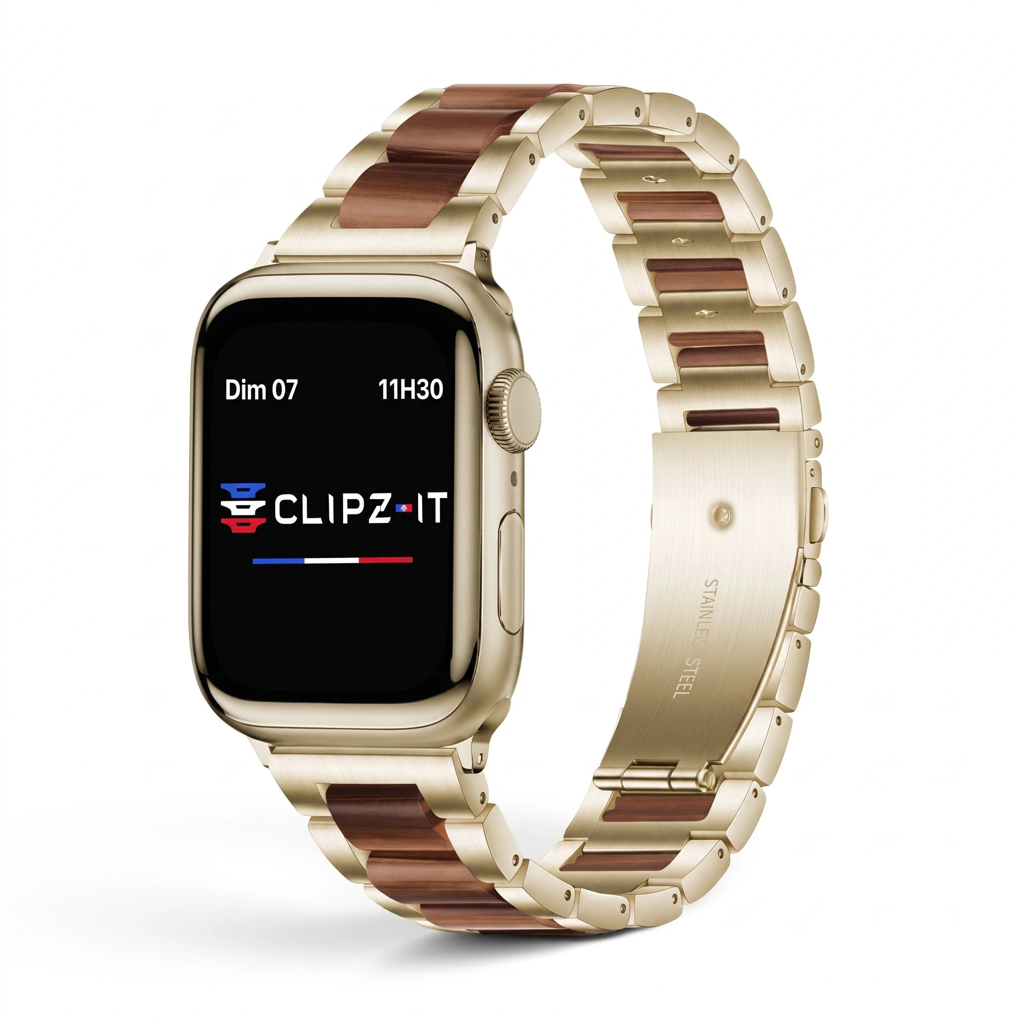 Bracelet Nacre acier inoxydable blue, vue 4 - Apple Watch | Clipz-it