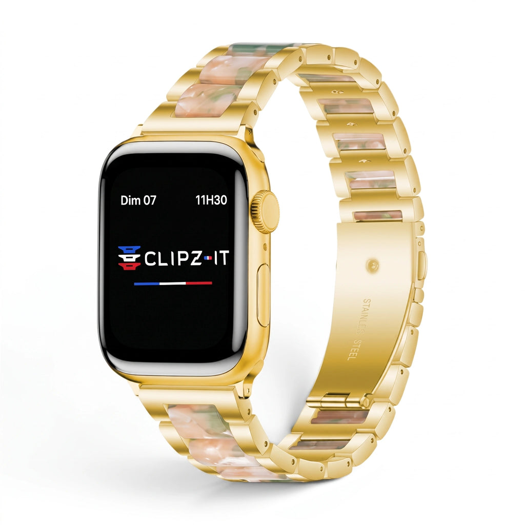 Bracelet Nacre acier inoxydable nacre, vue de face 2 - Apple Watch | Clipz-it