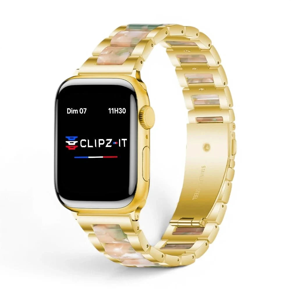 Bracelet Nacre acier inoxydable nacre, vue de face 2 - Apple Watch | Clipz-it