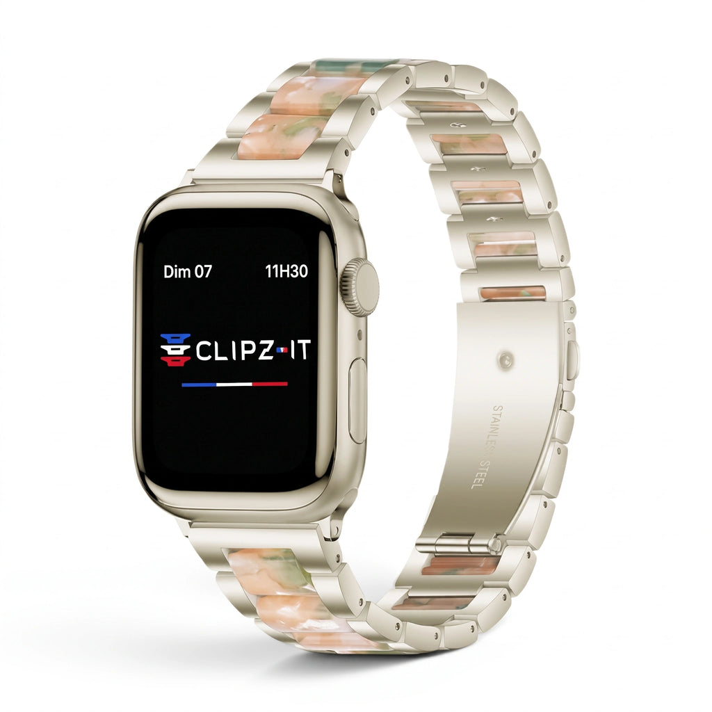Bracelet Nacre acier inoxydable nacre, vue de face 3 - Apple Watch | Clipz-it