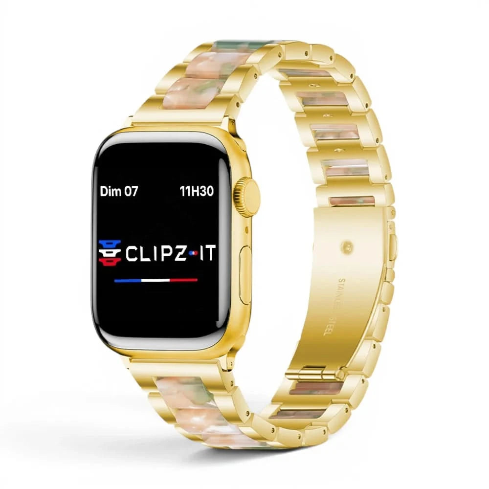 Bracelet Nacre acier inoxydable pink, vue de face 3 - Apple Watch | Clipz-it