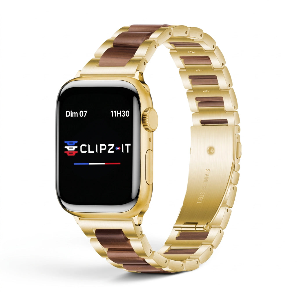 Bracelet Nacre acier inoxydable pink, vue 2 - Apple Watch | Clipz-it