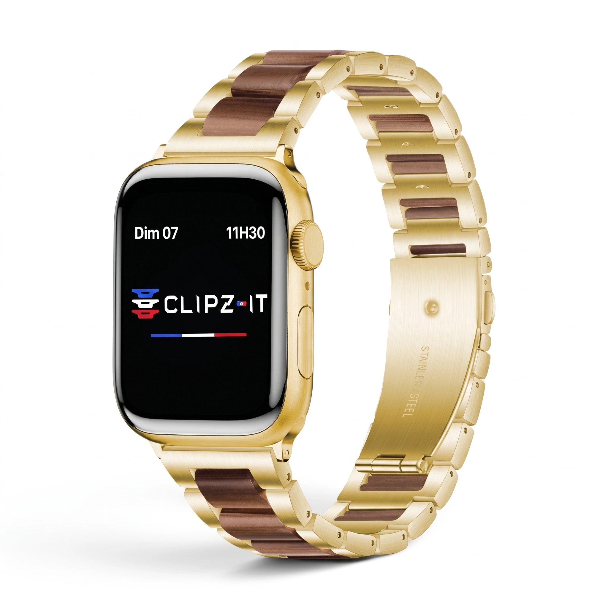 Bracelet Nacre acier inoxydable pink, vue 2 - Apple Watch | Clipz-it