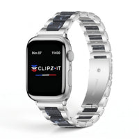 Bracelet Nacre acier inoxydable saphir, vue de face 2 - Apple Watch | Clipz-it