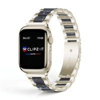 Bracelet Nacre acier inoxydable saphir, vue de face 3 - Apple Watch | Clipz-it