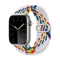 Correa Natte nylon trenzado blanco arcoíris, vista frontal - Apple Watch