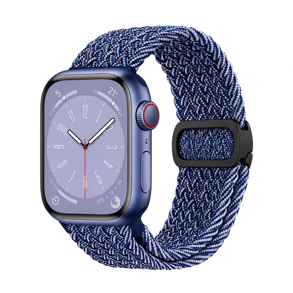 Correa Natte nylon trenzado azul jaspeado, vista frontal - Apple Watch