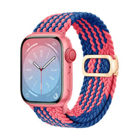 Correa Natte nylon trenzado azul y rosa, vista frontal - Apple Watch