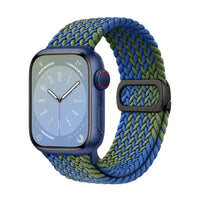 Correa Natte nylon trenzado azul y verde, vista frontal - Apple Watch
