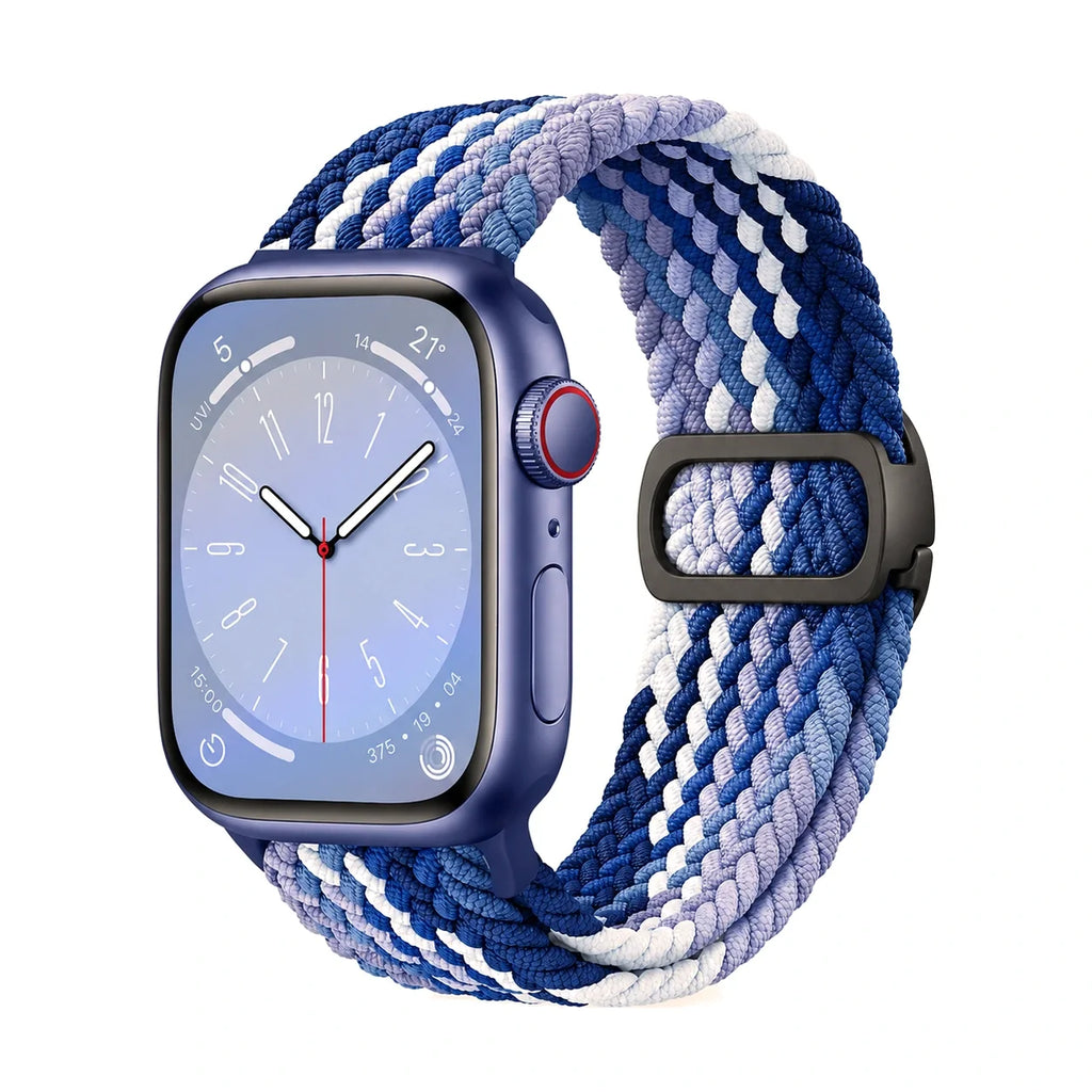 Correa Natte nylon trenzado azul arándano, vista frontal - Apple Watch