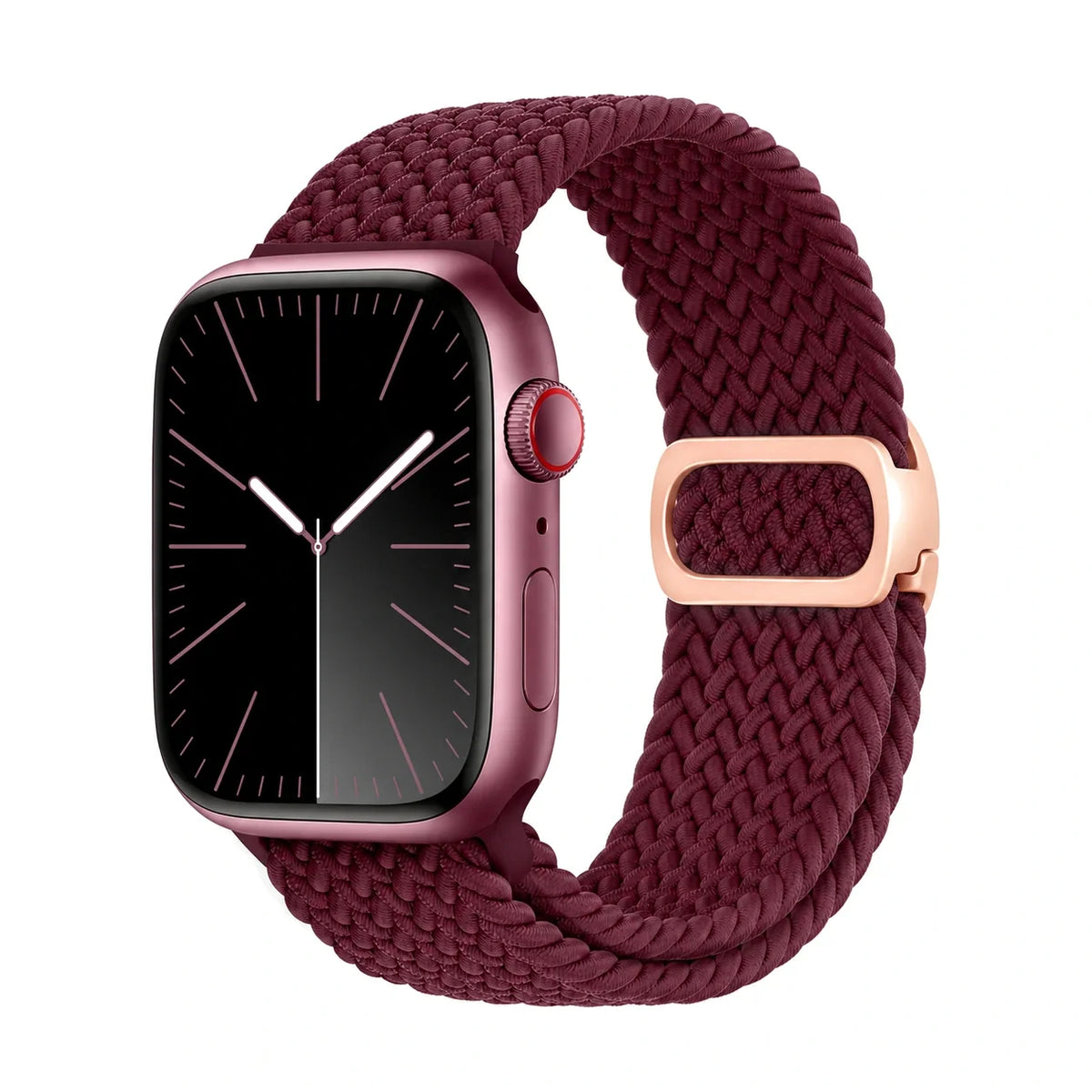 Correa Natte nylon trenzado burdeos, vista frontal - Apple Watch
