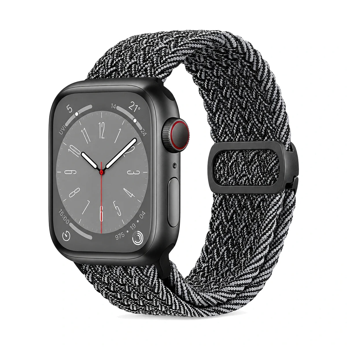 Correa Natte nylon trenzado gris jaspeado, vista frontal - Apple Watch