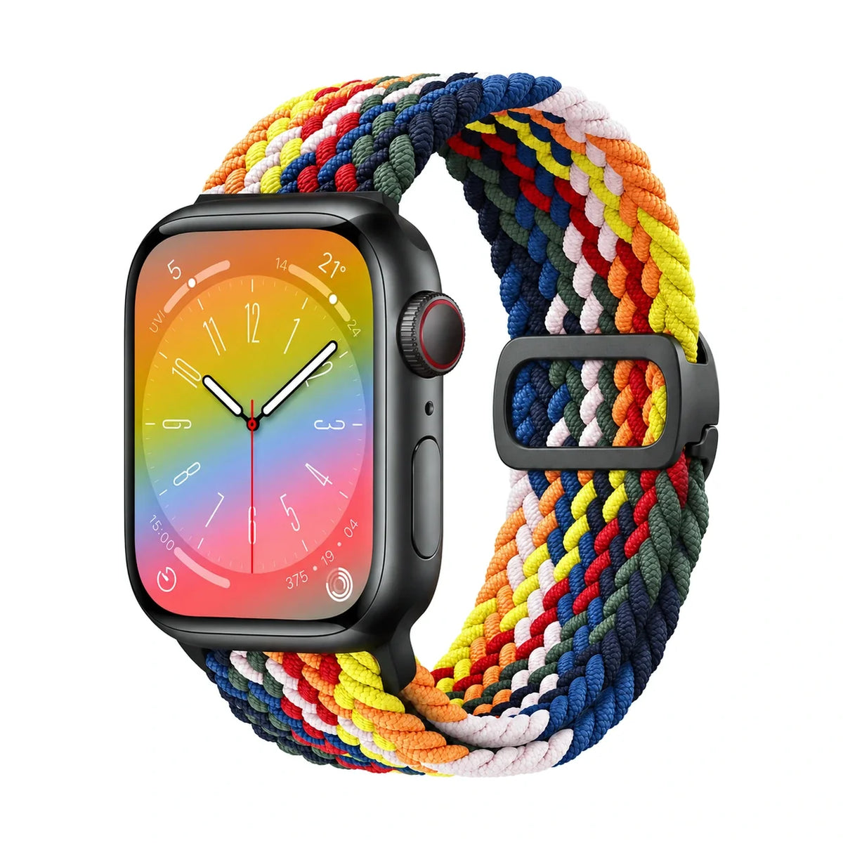 Correa Natte nylon trenzado multicolor, vista frontal - Apple Watch