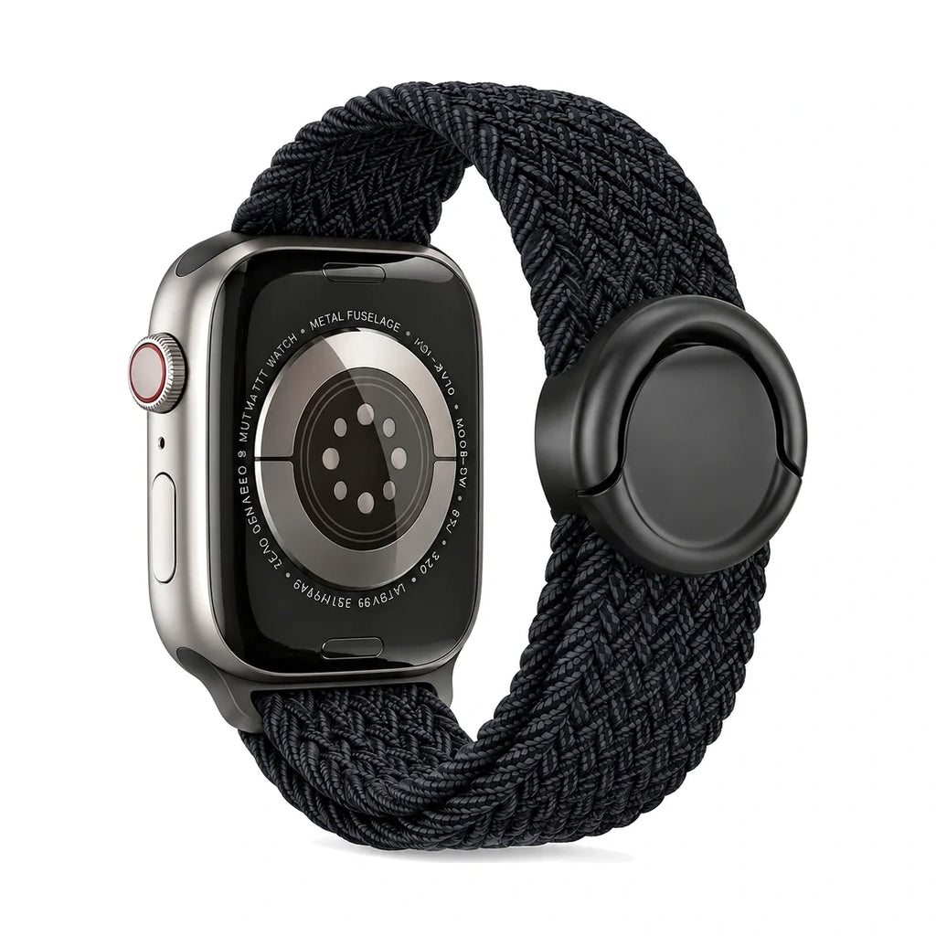 Correa Natte nylon trenzado negro jaspeado, vista trasera - Apple Watch