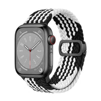Correa Natte nylon trenzado negro y blanco, vista frontal - Apple Watch