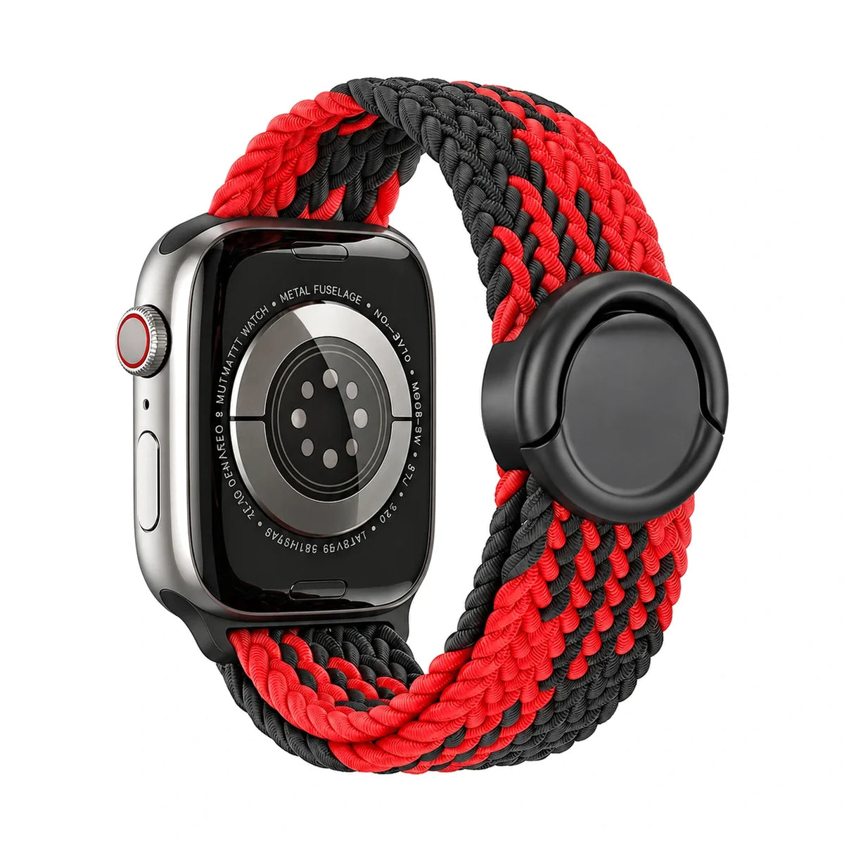 Correa Natte nylon trenzado negro y rojo, vista trasera - Apple Watch