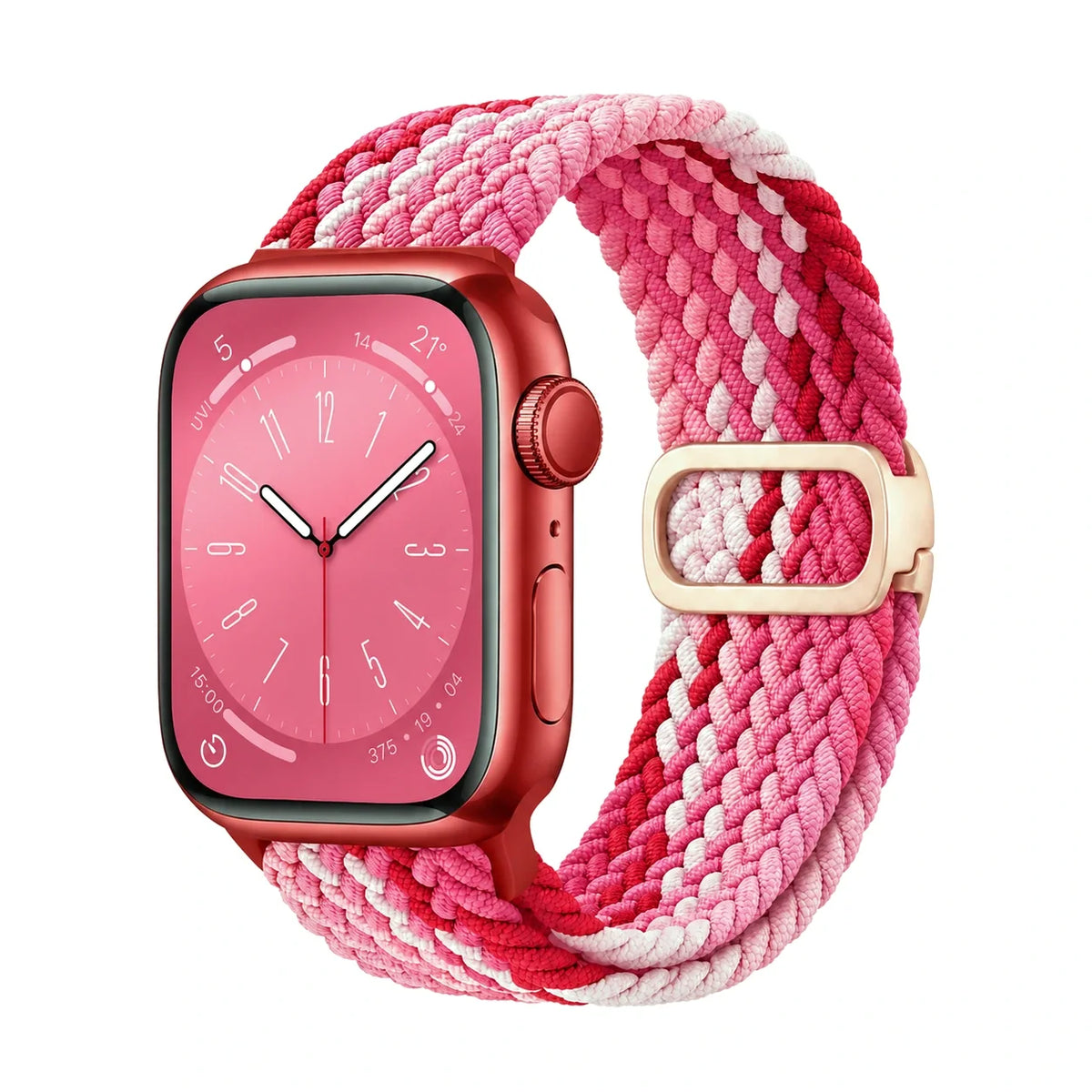 Correa Natte nylon trenzado rosa fresa, vista frontal - Apple Watch