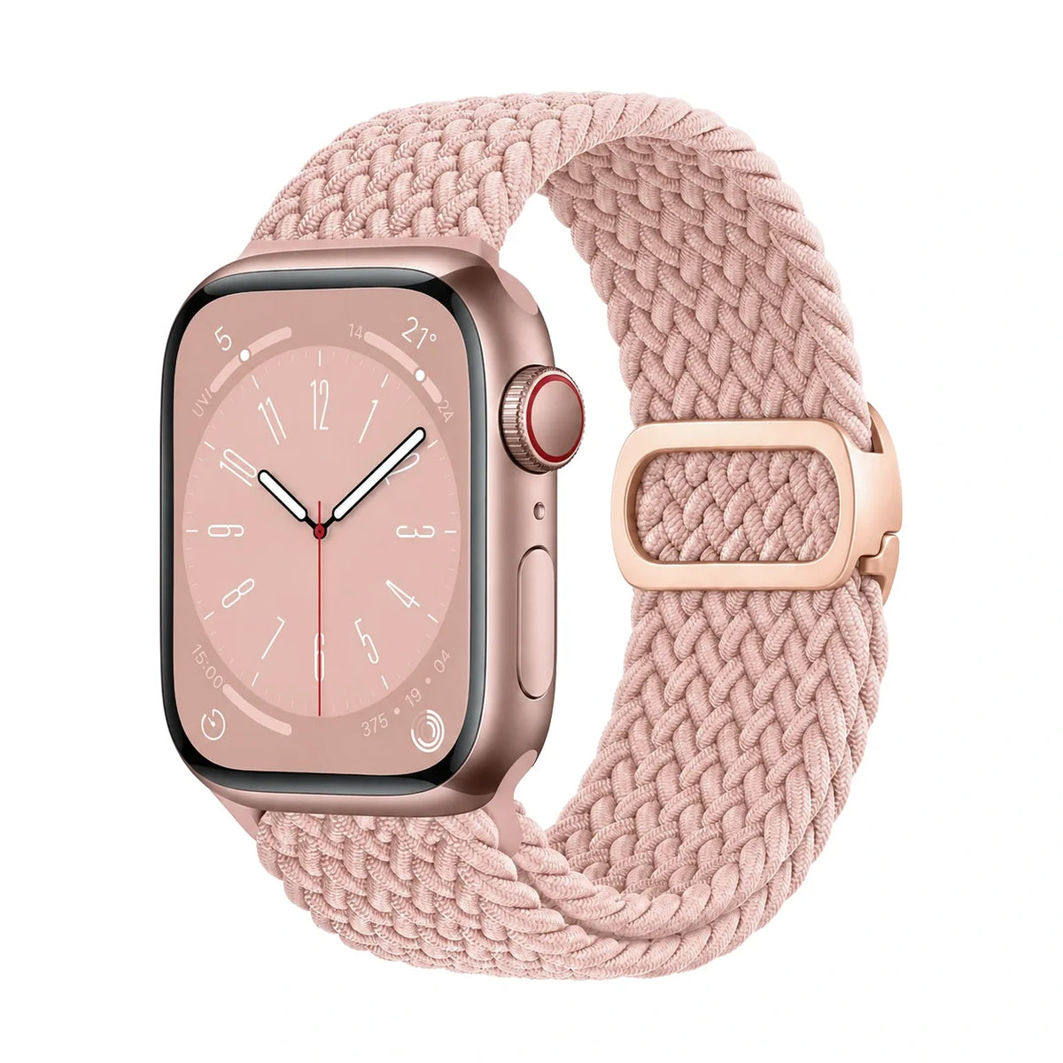 Correa Natte nylon trenzado rosa palo, vista frontal - Apple Watch