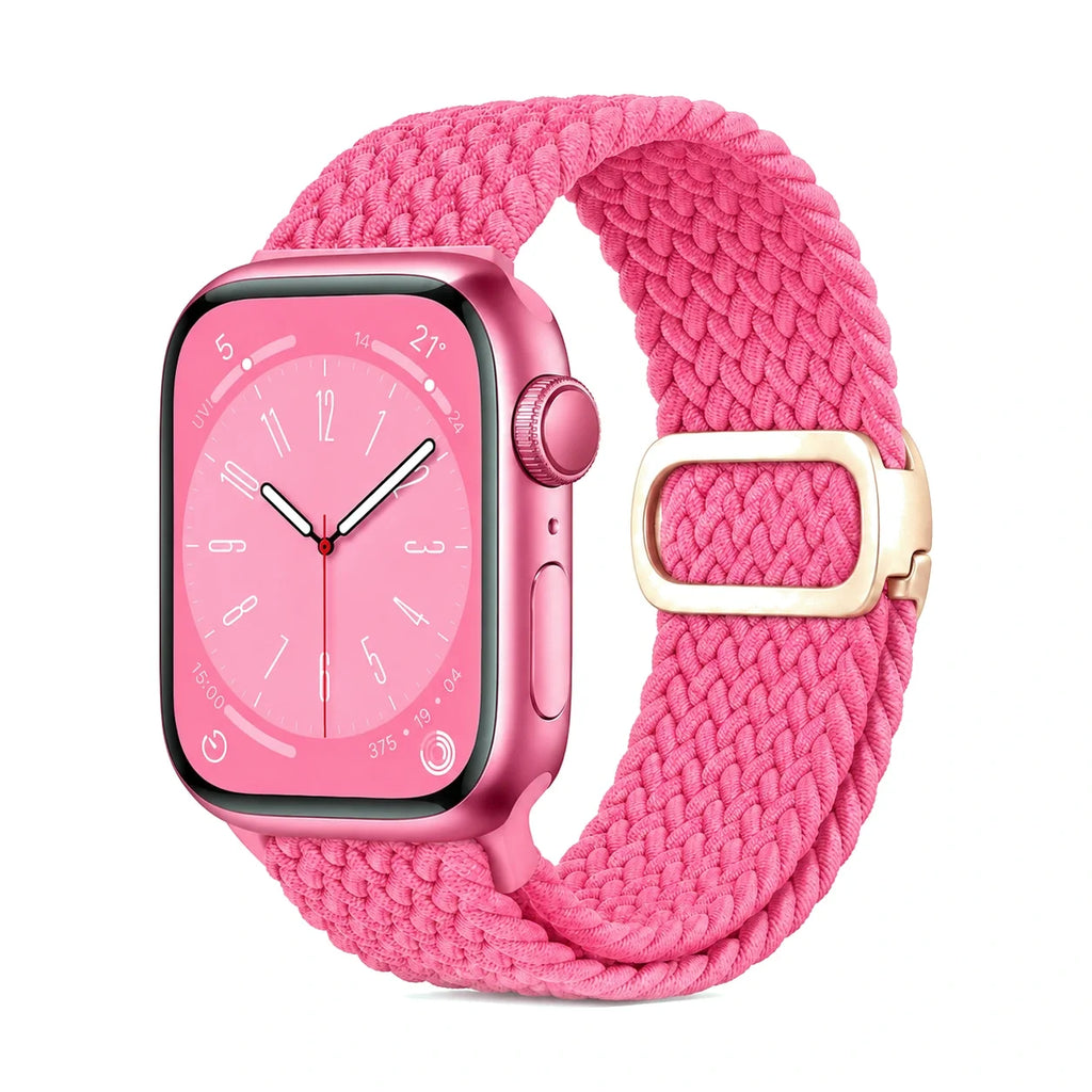 Correa Natte nylon trenzado rosa vivo, vista frontal - Apple Watch
