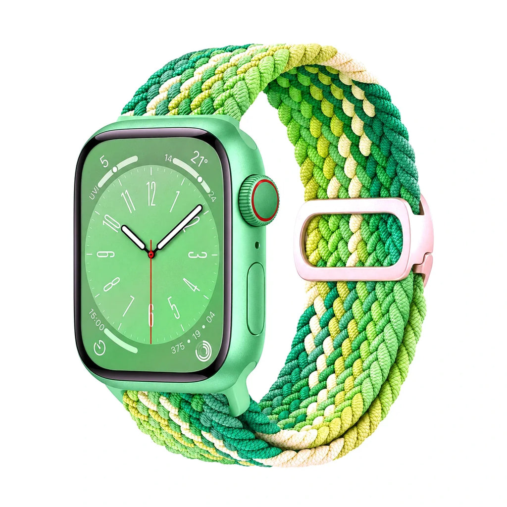 Correa Natte nylon trenzado verde lima, vista frontal - Apple Watch
