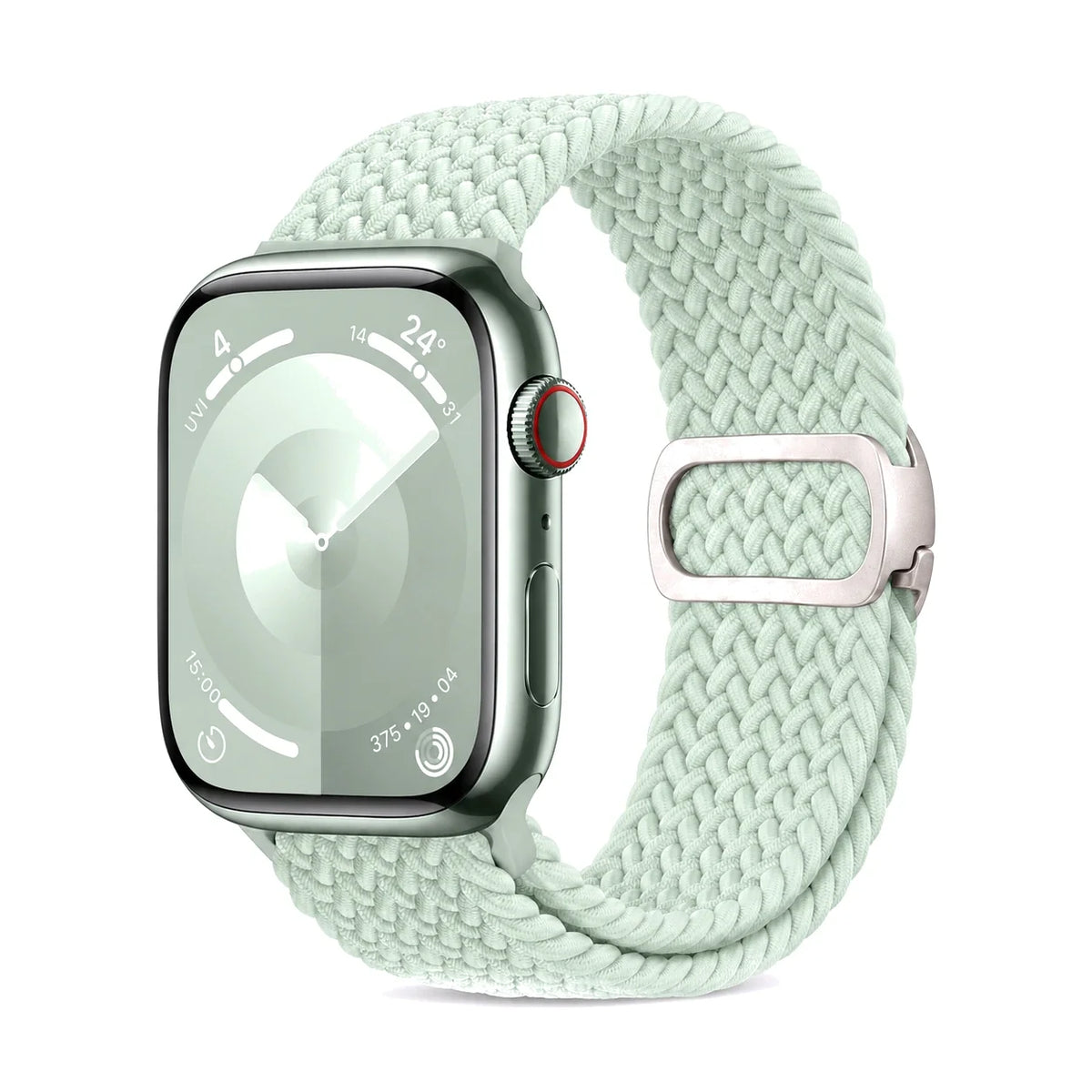 Correa Natte nylon trenzado verde menta, vista frontal - Apple Watch