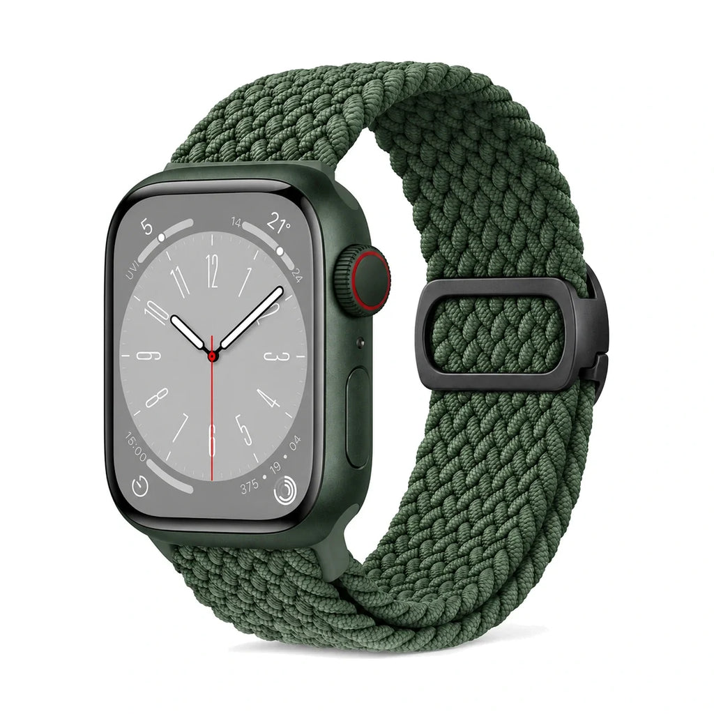 Correa Natte nylon trenzado verde oliva, vista frontal - Apple Watch