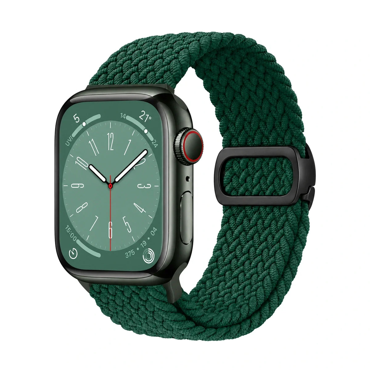 Correa Natte nylon trenzado verde abeto, vista frontal - Apple Watch