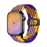 Correa Natte nylon trenzado violeta y amarillo, vista frontal - Apple Watch