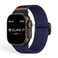 Bracelet Nomade nylon sportif bleu, vue de face - Apple Watch | Clipz-it