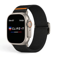Bracelet Nomade nylon sportif noir, vue de face 2 - Apple Watch | Clipz-it