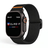 Bracelet Nomade nylon sportif noir, vue de face - Apple Watch | Clipz-it