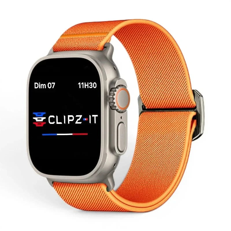 Bracelet Nomade nylon sportif orange, vue de face 2 - Apple Watch | Clipz-it