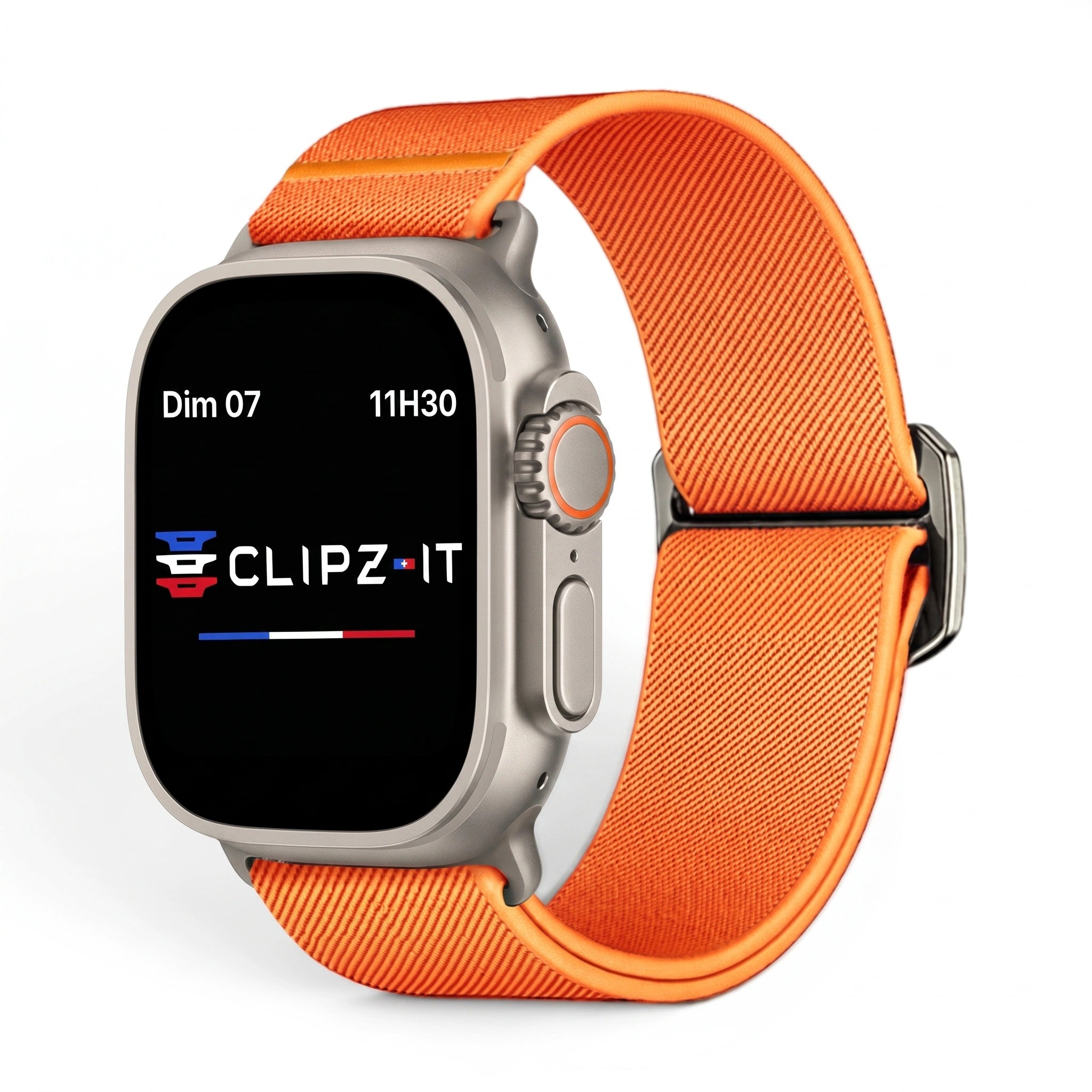 Bracelet Nomade nylon sportif orange, vue de face 2 - Apple Watch | Clipz-it