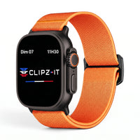 Bracelet Nomade nylon sportif orange, vue de face - Apple Watch | Clipz-it