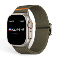 Bracelet Nomade nylon sportif vert militaire, vue de face 2 - Apple Watch | Clipz-it