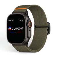 Bracelet Nomade nylon sportif vert militaire, vue de face - Apple Watch | Clipz-it