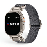 Bracelet Odyssey nylon militaire gris, vue de face 2 - Apple Watch | Clipz-it