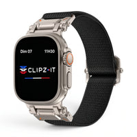 Bracelet Odyssey nylon militaire noir, vue de face 2 - Apple Watch | Clipz-it