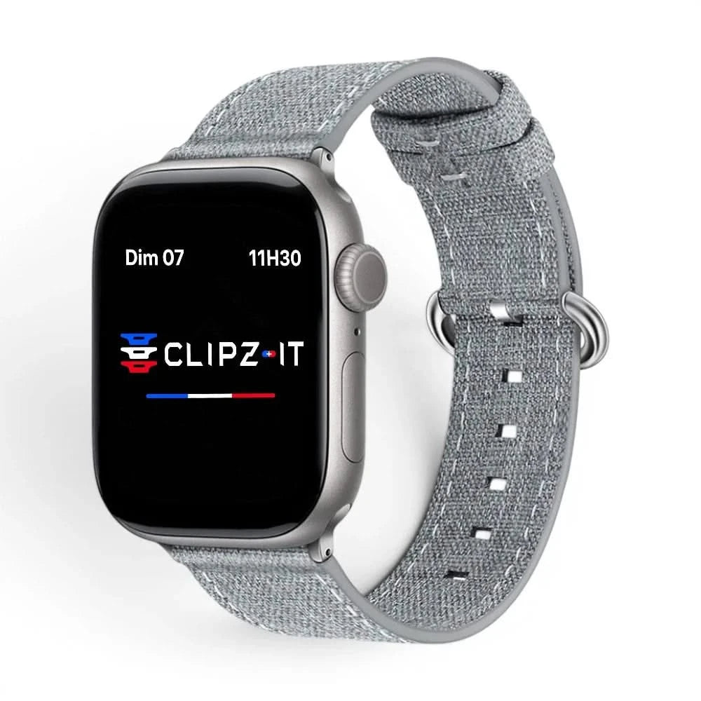 Bracelet Pastel nylon pastel gris, vue de face - Apple Watch | Clipz-it