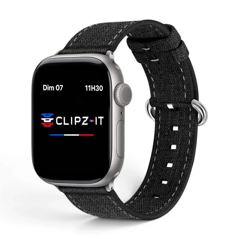 Bracelet Pastel nylon pastel noir, vue de face - Apple Watch | Clipz-it