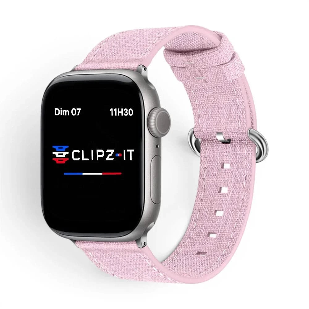 Bracelet Pastel nylon pastel rose, vue de face - Apple Watch | Clipz-it