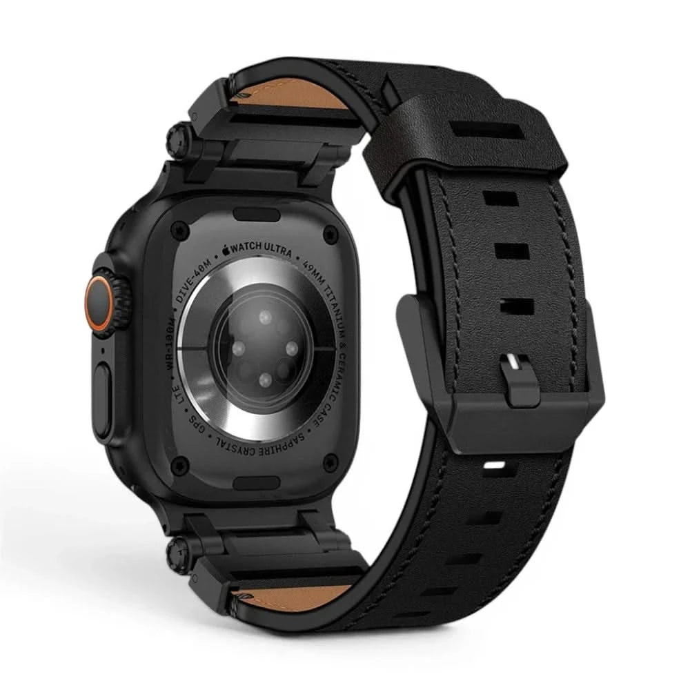 Bracelet Perpetuo cuir & titane noir, vue de dos - Apple Watch | Clipz-it