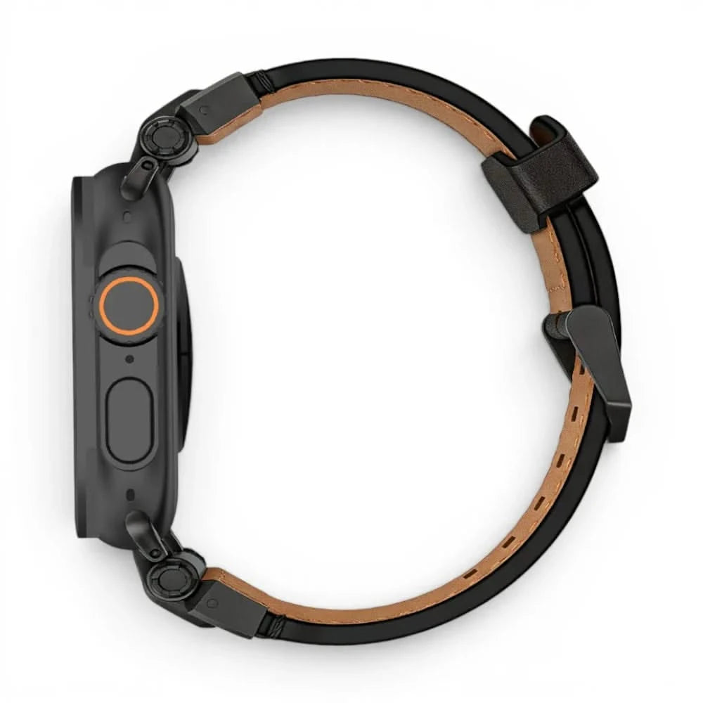 Bracelet Perpetuo cuir & titane noir, vue de profil - Apple Watch | Clipz-it