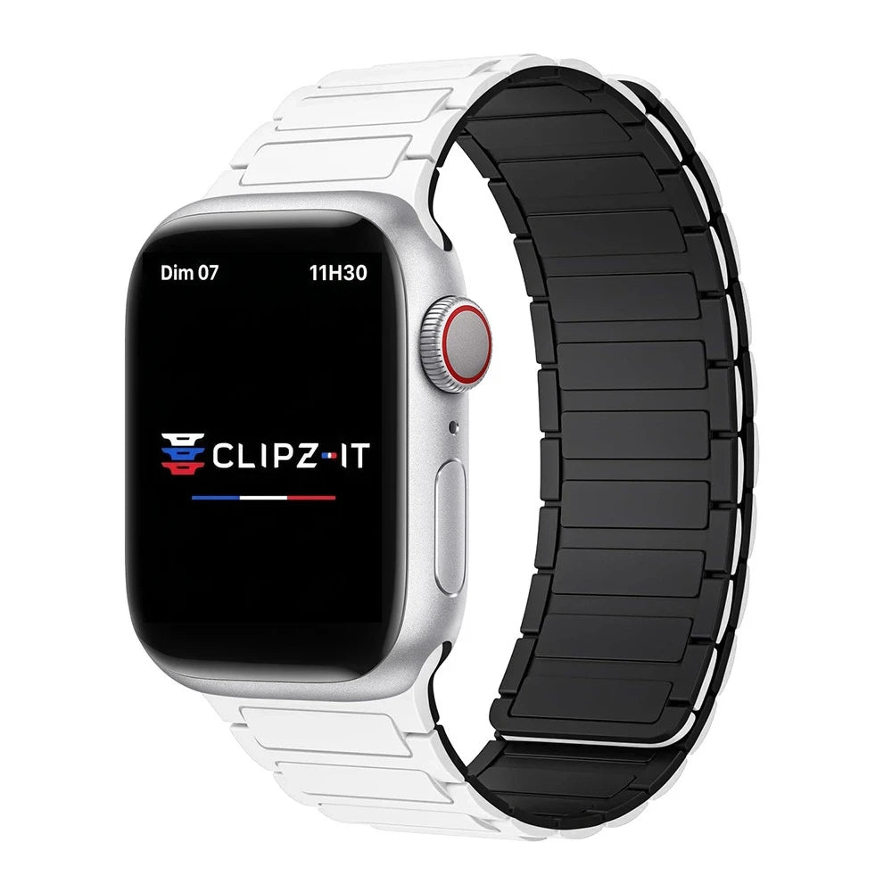 Bracelet Polaris magnétique silicone blanc et noir - Apple Watch | Clipz-it